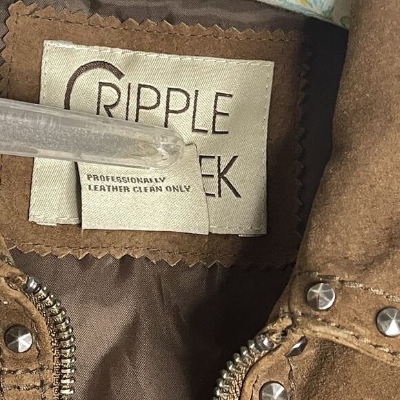 Vintage Cripple Creek Studded Suede Leather Jacket Cross Design Brown Size Small - Picture 5 of 9